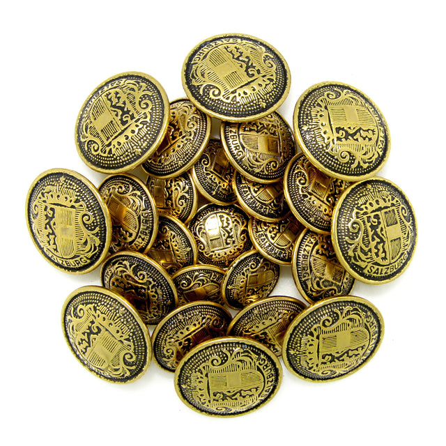 Salzburg Crest Design Metal Blazer Buttons feature intricate designs and “Salzburg” inscription—ideal as replacement blazer buttons or for adding a refined touch to any jacket.