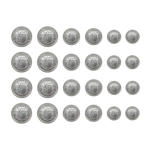 Twenty Salzburg Crest Design Metal Blazer Buttons, arranged neatly in four rows, are displayed on a white background.