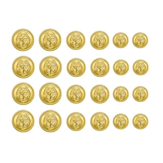 Twenty-four Anchor Sailor Design Metal Blazer Buttons are arranged in a neat grid pattern on a white background.