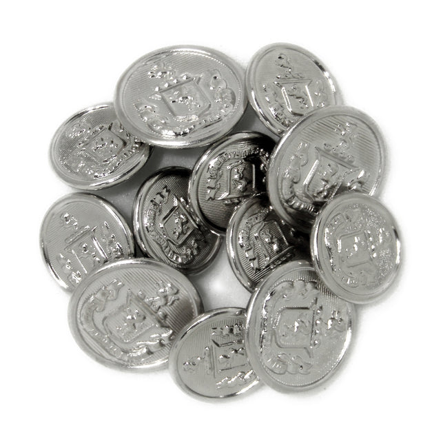 Lion Crest Design Metal Blazer Buttons—shiny metal buttons with a detailed lion crest emblem, ideal as replacement blazer buttons.