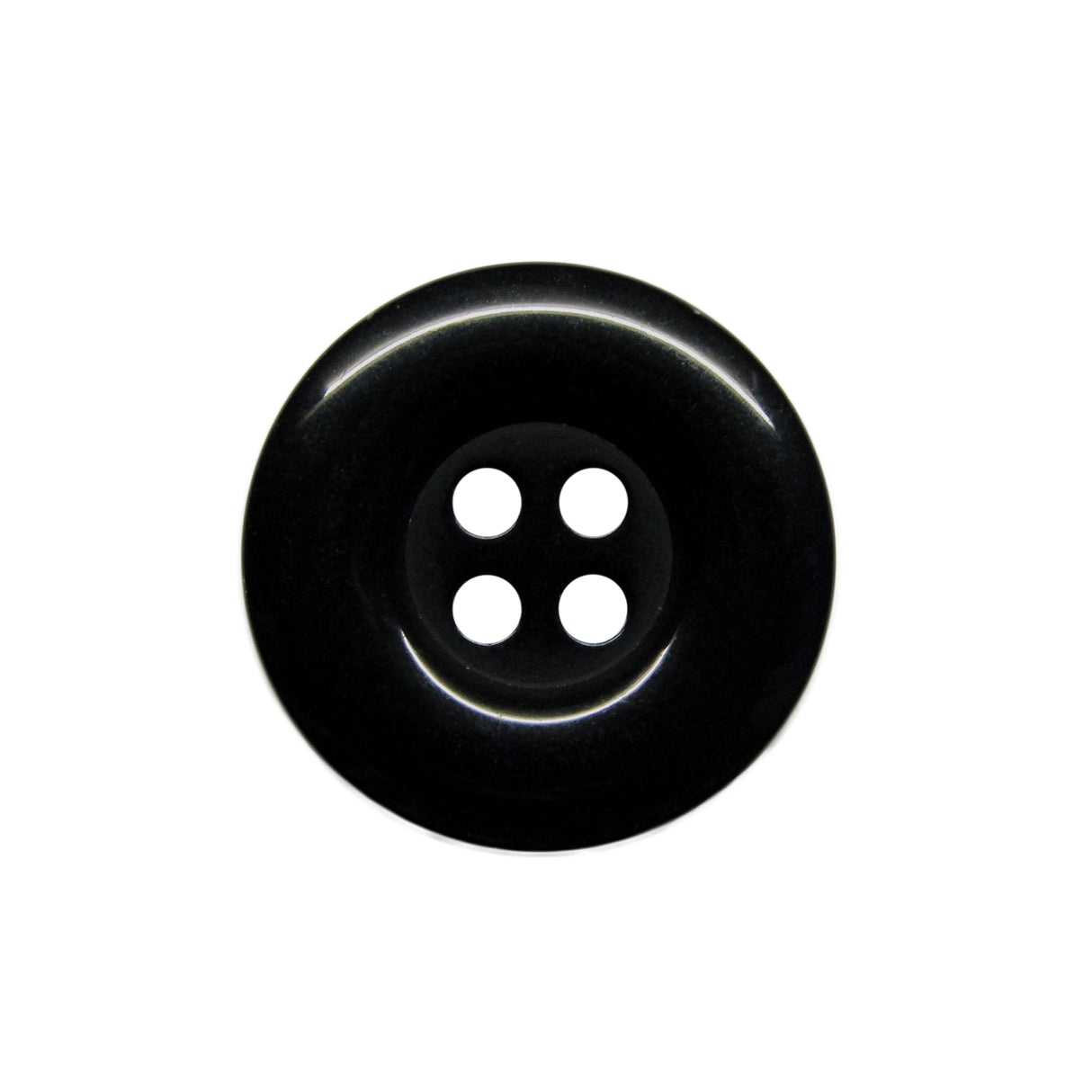 A black, round, four-hole Commercial Food Service Button on a white background—ideal for plain or work uniforms.