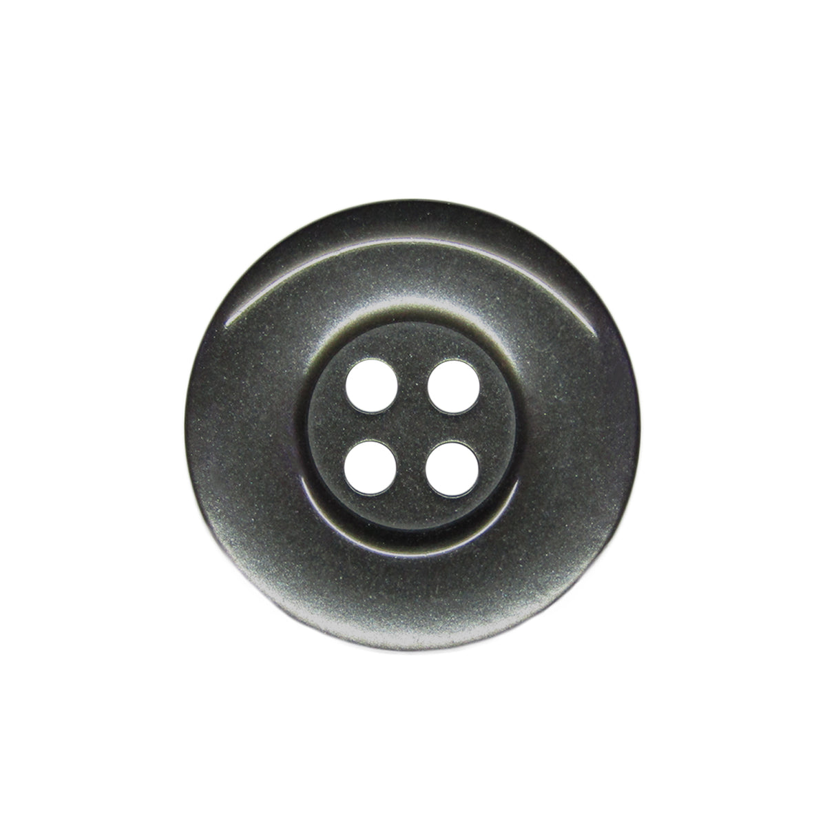A round, dark gray Commercial Food Service Button made of black nylon with four holes, viewed from above on a white background—ideal for work uniform buttons.