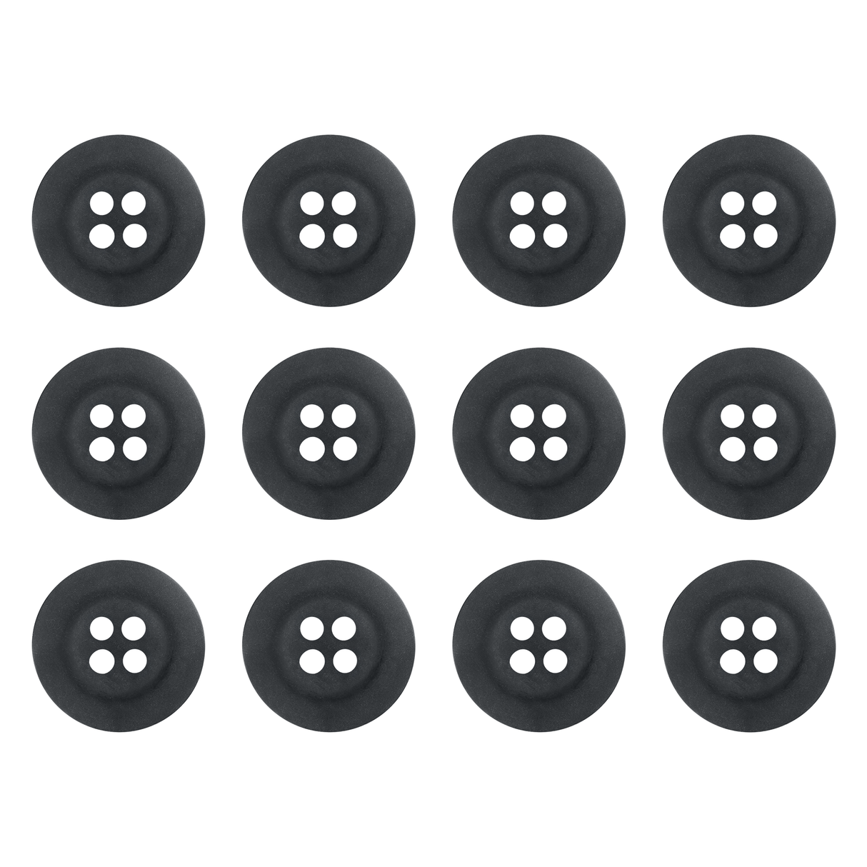 Twelve Khakis, Chinos and Casual Cotton Pant Buttons, black nylon sewing buttons, arranged in a 3x4 grid on a white background—ideal replacements for khaki pants.