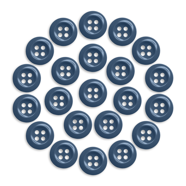Twenty-four Work Shirt Buttons in blue, displayed in a circular arrangement on a white background.