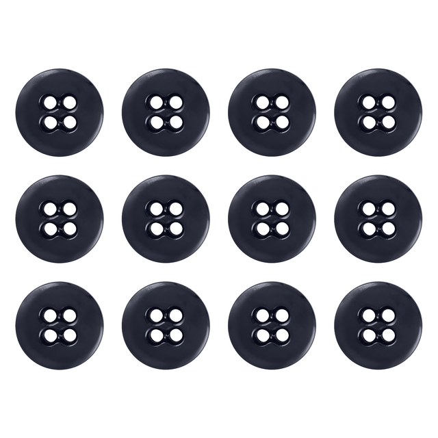 Twelve Suspender Brace Pant Buttons, black with four holes, are arranged in a grid on a white background.