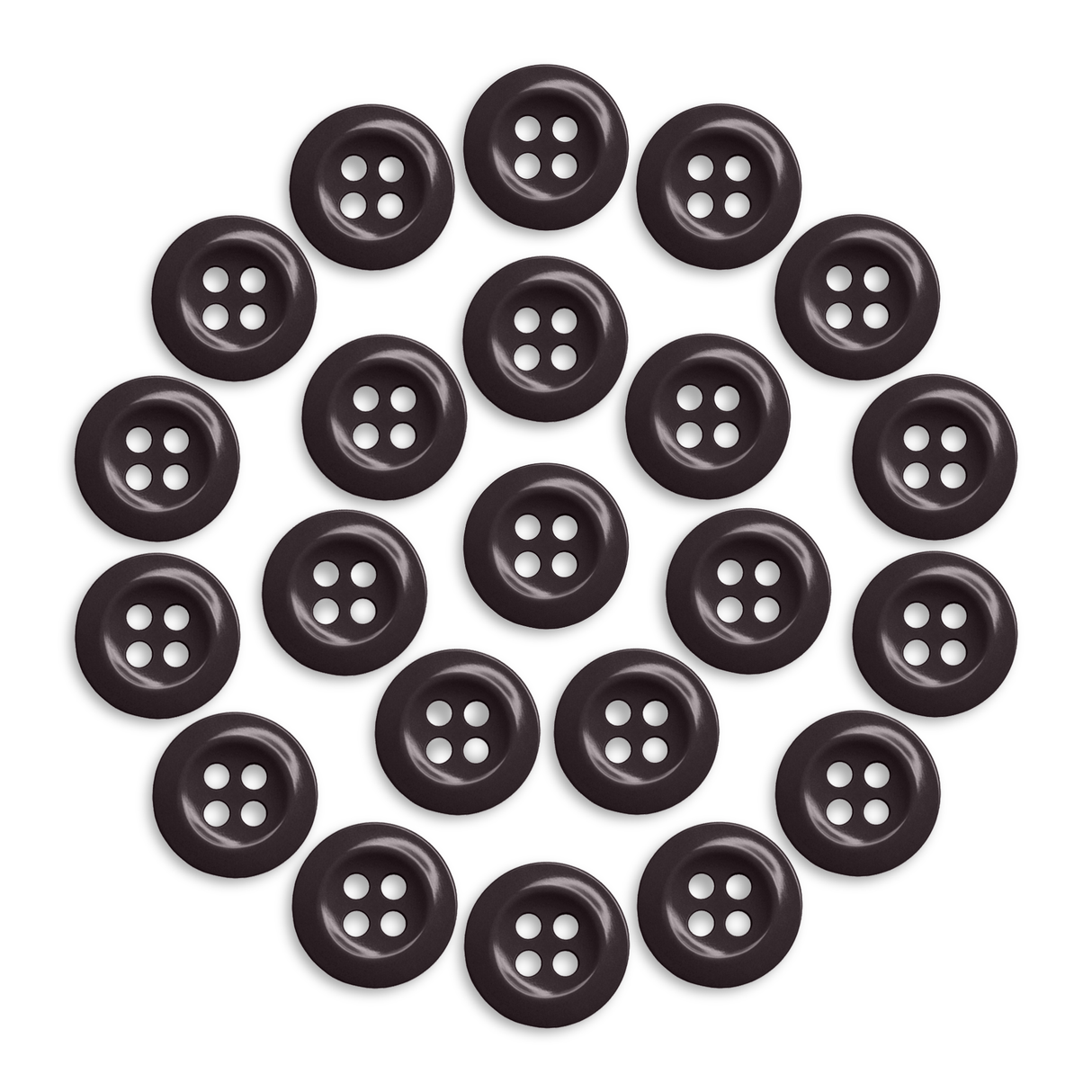 Twenty-four Work Shirt Buttons in black, arranged in a circular pattern on a white background.