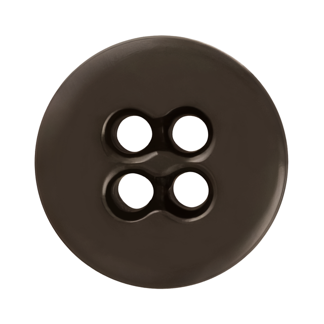 A round, dark brown Suspender Brace Pant Button with four holes, viewed from above on a white background.