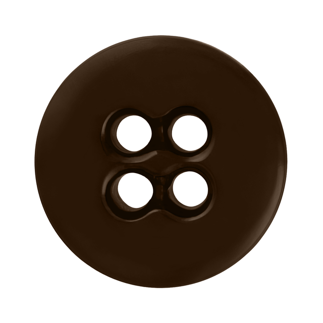 A round, dark brown Suspender Brace Pant Button with four holes shown on a white background.