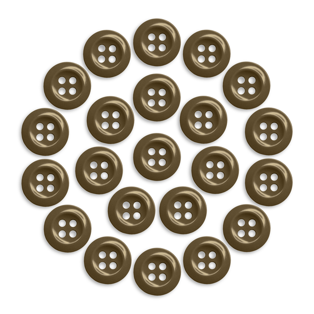 Twenty-four brown Work Shirt Buttons with four holes, arranged in a circle on a white background.