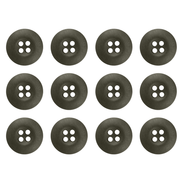 Twelve Tactical Buttons, black and four-hole, arranged in a grid on a white background.