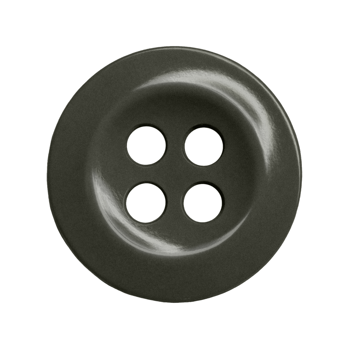 A dark gray Work Shirt Button with four holes, seen from above on a white background—perfect as a replacement for industrial uniform shirts.