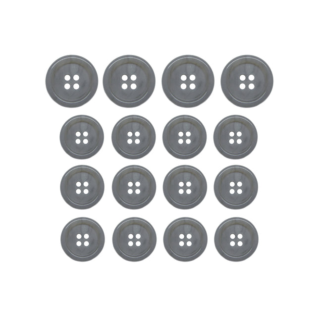 Fifteen Luxury Suit Buttons made of gray buffalo bone are arranged in a 4x4 grid, with one button missing from the bottom row.