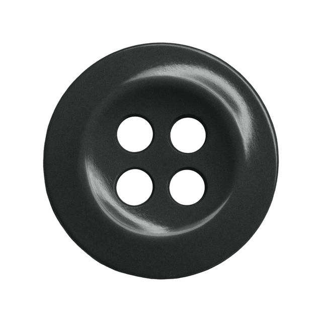 Work Shirt Buttons: Black, four-hole buttons on a white background—perfect as replacement buttons for work shirts or use in industrial work attire.