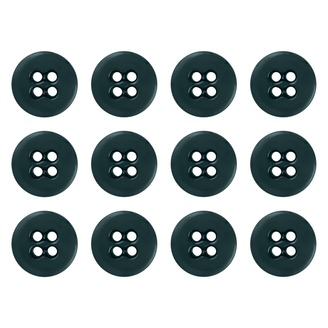 Twelve black Suspender Brace Pant Buttons with four holes each, arranged in a grid pattern on a white background.
