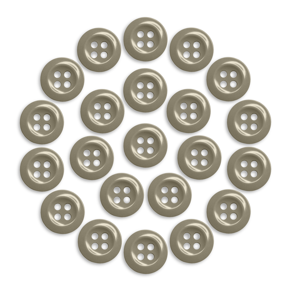 Twenty-four Work Shirt Buttons in beige are displayed in a circle on a white background.