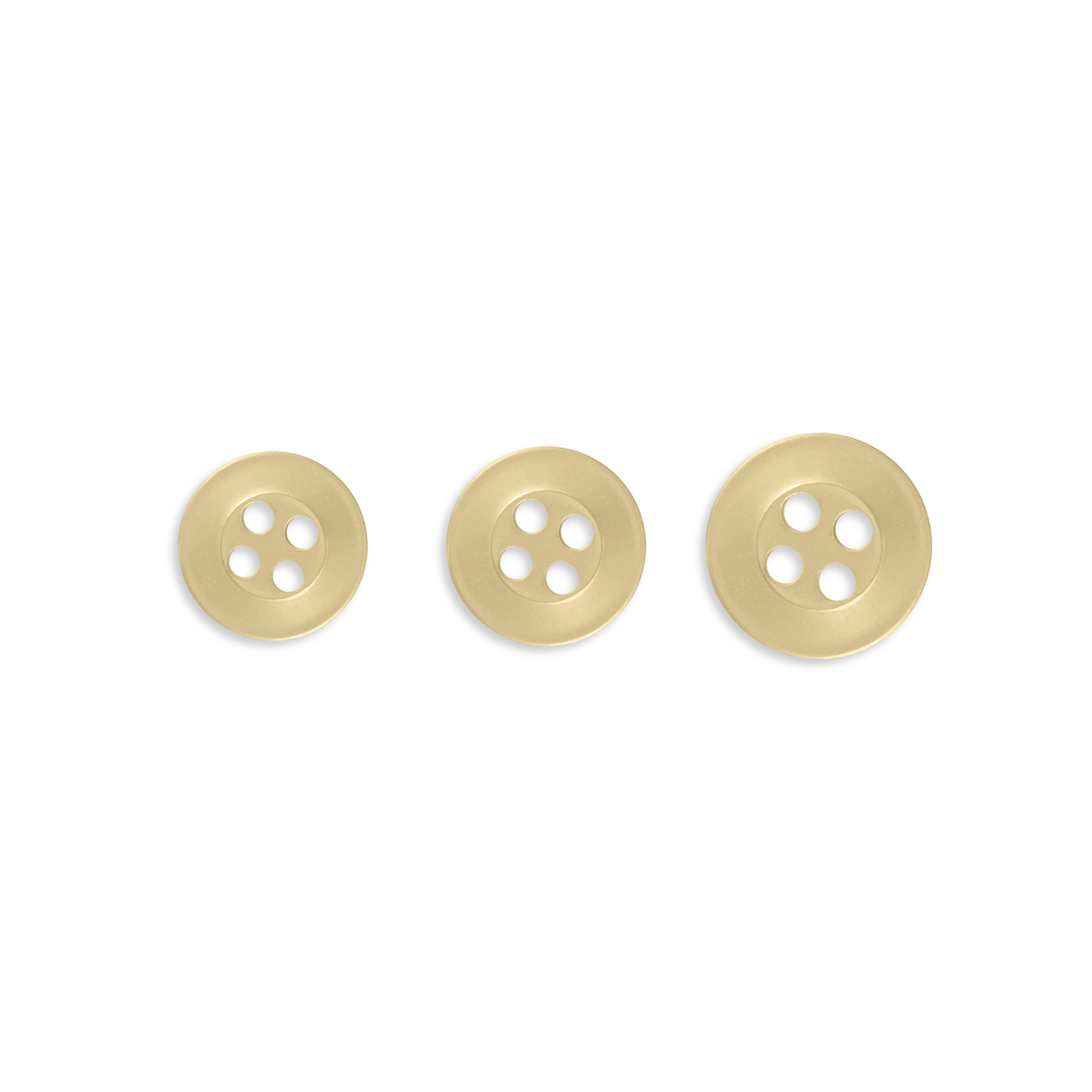 Three Replacement Shirt Buttons of different sizes are arranged in a row on a white background.