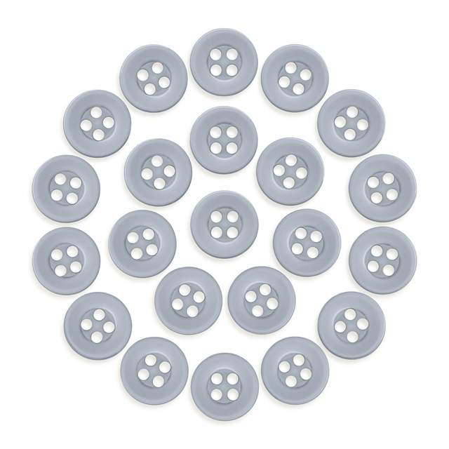 Twenty-four Workshop Uniform Shirt Buttons made of durable nylon, arranged in a circular pattern on a white background.