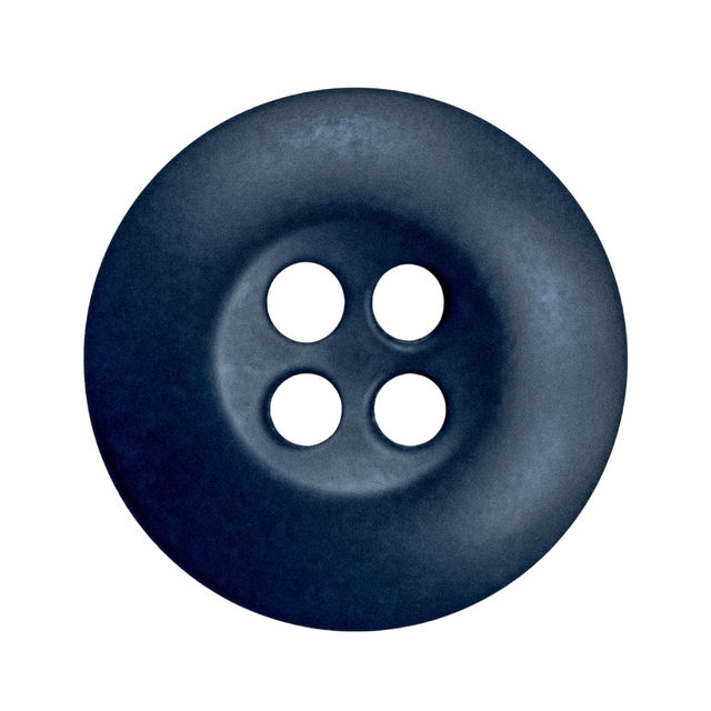 A round, dark blue Tactical Button made of melamine with four holes is shown from above on a white background.