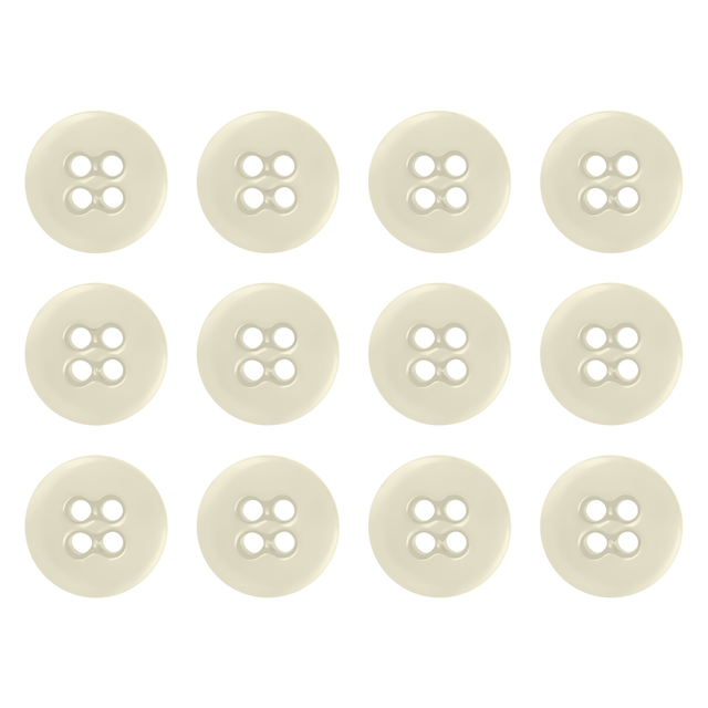 Twelve cream-colored Suspender Brace Pant Buttons, each with four holes, are arranged in a neat grid pattern on a white background.