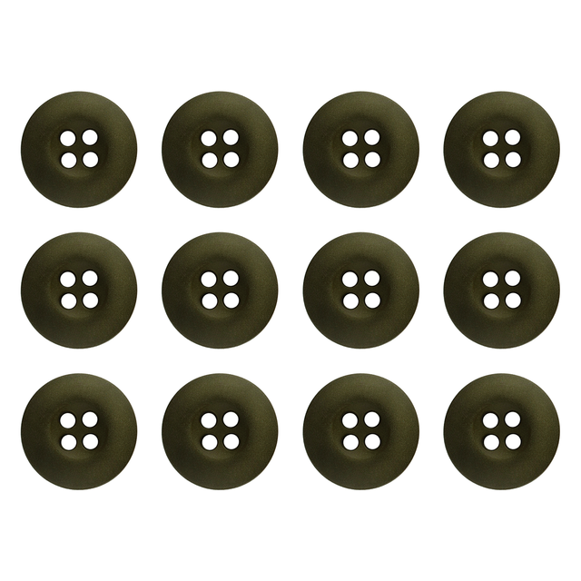 Twelve Tactical Buttons in dark green melamine, each with four holes, are arranged in a neat grid on a white background.