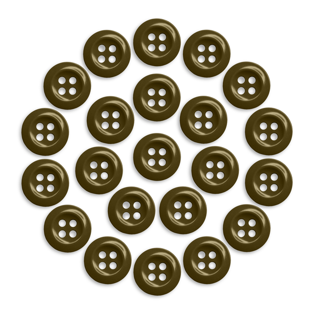 A set of 23 brown Work Shirt Buttons arranged in a circle on a white background.