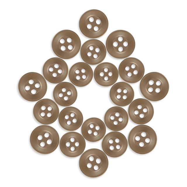 Twenty-one Replacement Shirt Buttons with an anti-glare matte finish are arranged in a star or pentagon shape on a white background.