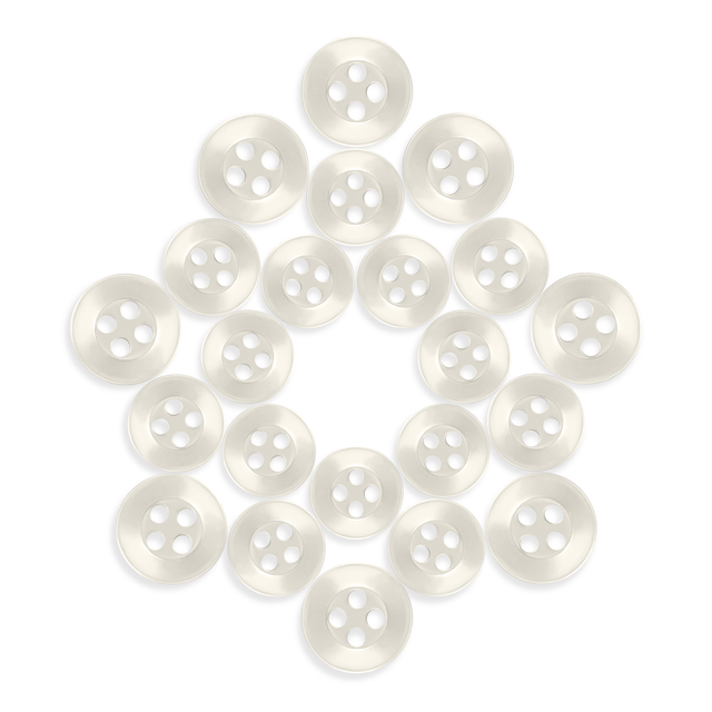 Nineteen Replacement Shirt Buttons, known for durability, displayed in a five-pointed star shape on a white background.