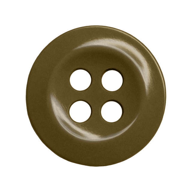 A pack of 12 round brown Work Shirt Buttons with four holes, shown on a white background—perfect replacements for your work shirts.