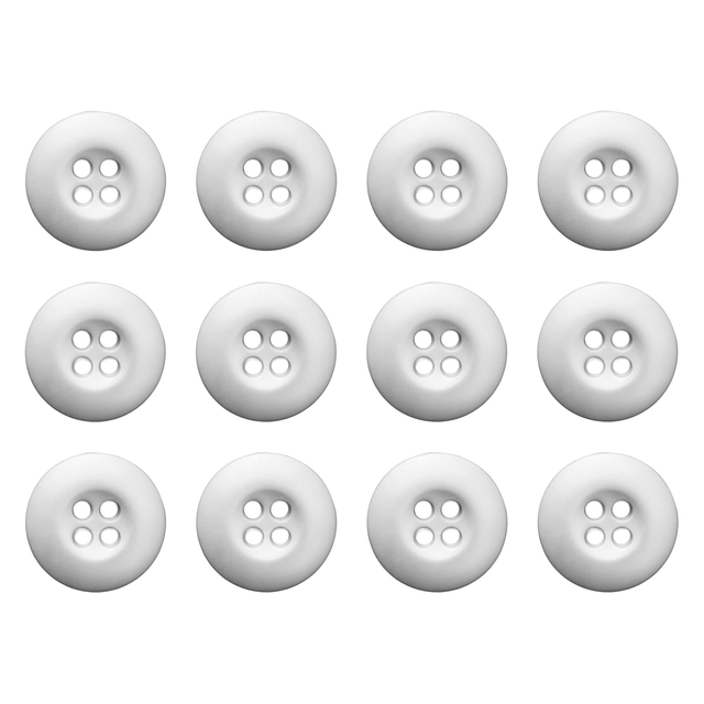 Twelve Tactical Buttons, each white melamine with four holes, are arranged in three rows on a white background.
