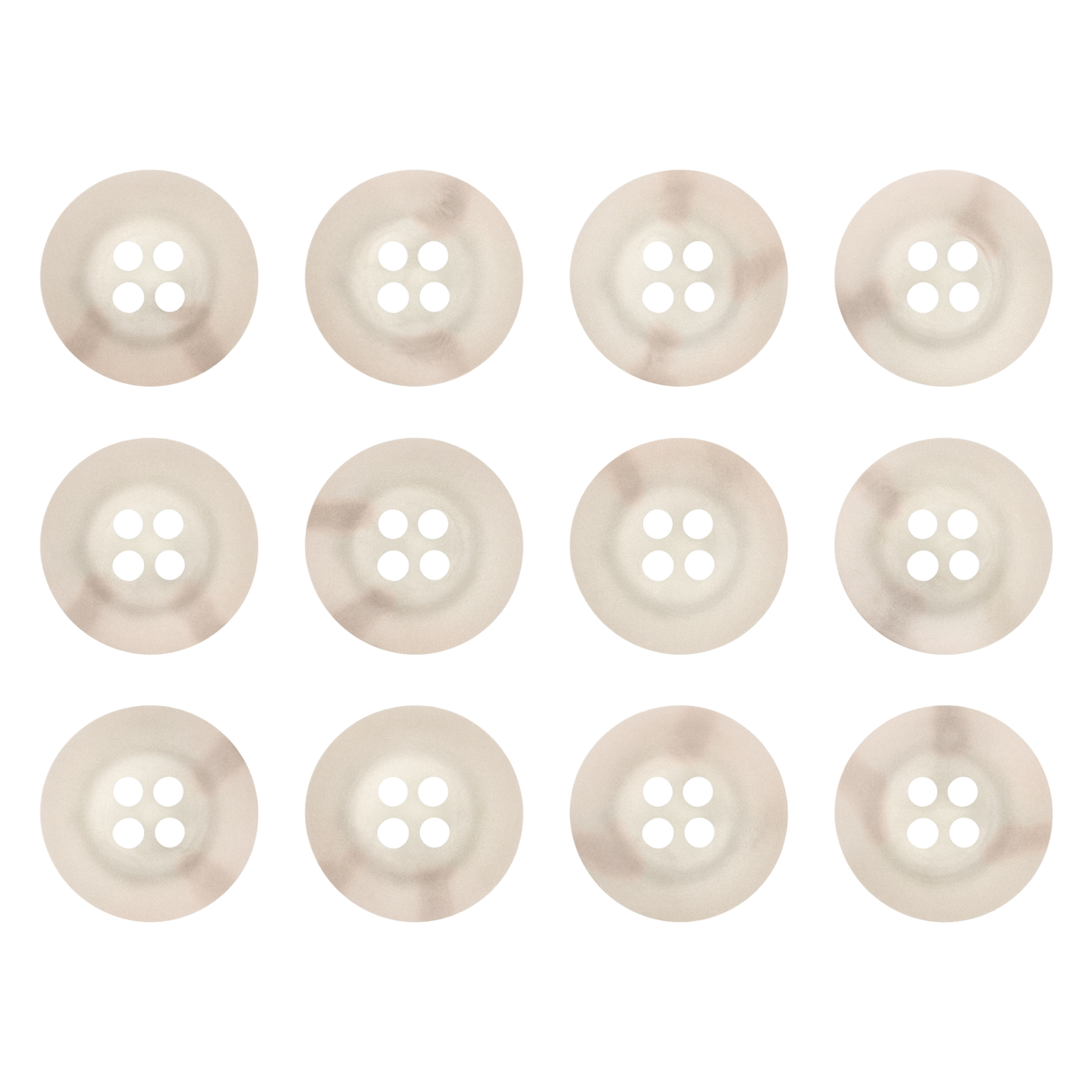 Twelve round, four-hole Khakis, Chinos and Casual Cotton Pant Buttons in beige khaki are neatly arranged on a white background—ideal as replacement buttons for pants.