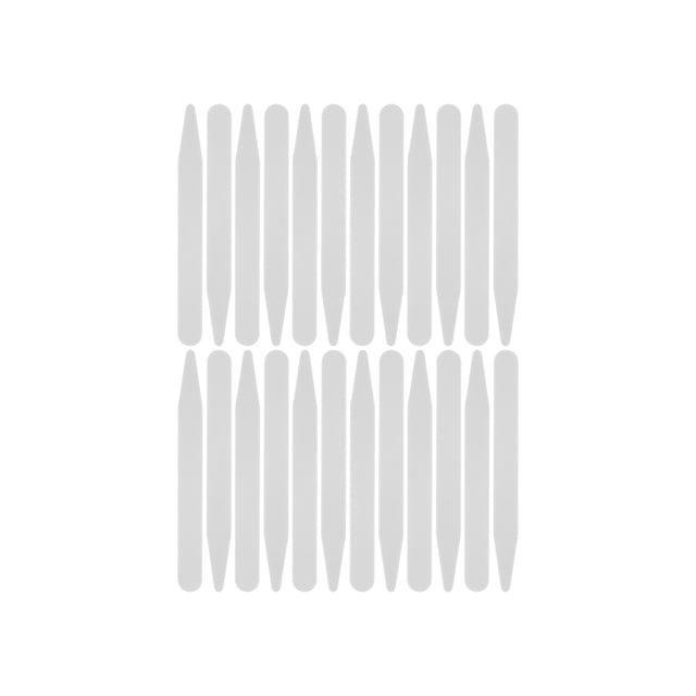 Sixteen gray Collar Stays, shaped like vertical rounded rectangles, are arranged in two rows on a white background.