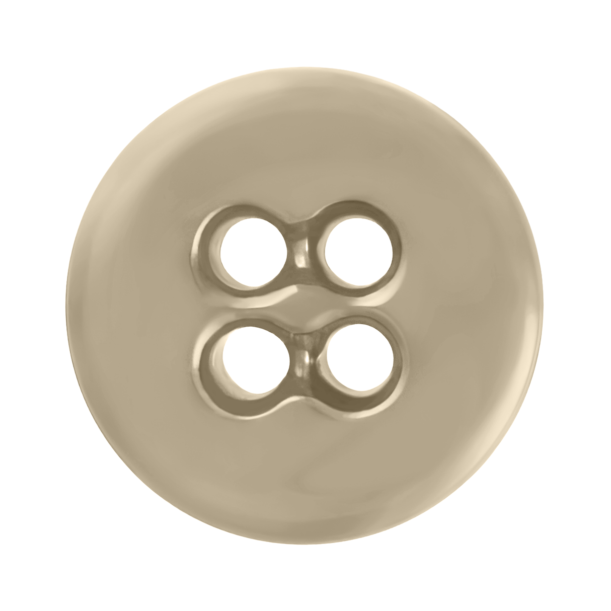 A top view of a round, beige Suspender Brace Pant Button with four holes on a white background.