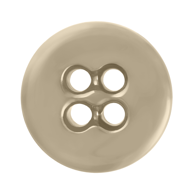 A top view of a round, beige Suspender Brace Pant Button with four holes on a white background.
