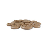 A pile of Basic Suit Buttons—brown, round, four-hole poly-nylon—displayed on a white background.