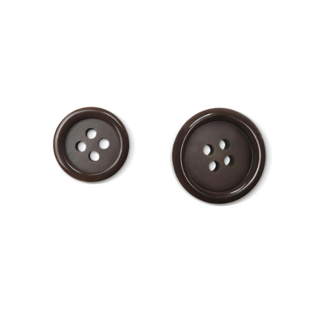 Two Basic Suit Buttons made of dark brown poly-nylon—one small and one large—are displayed on a white background.