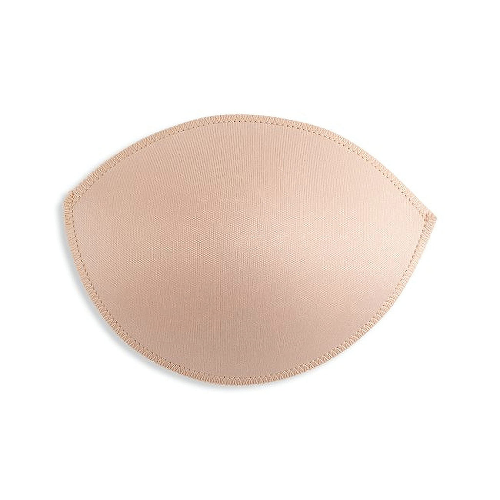 Un-Padded Bra Cups Inserts in beige, oval shape with visible edge stitching, designed as un-padded bra cup inserts. Shown on a white background.