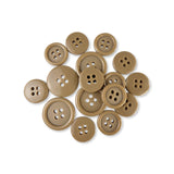 A selection of Basic Suit Buttons in brown poly-nylon and assorted sizes, ideal for suits, displayed on a white background.