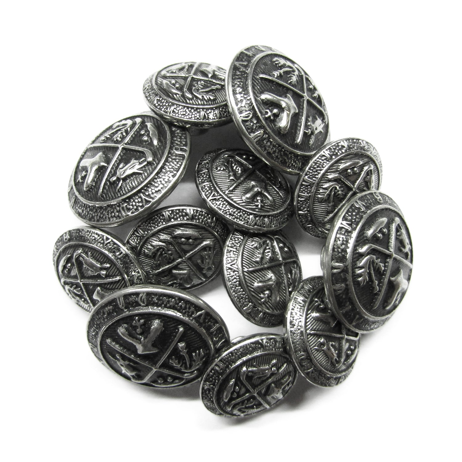 Coat of Arms Design Metal Blazer Buttons featuring engraved crossed swords and lions, perfect for enhancing any blazer.
