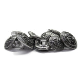 A set of Coat of Arms Design Metal Blazer Buttons, round and silver with intricate detailing, displayed on a white background.