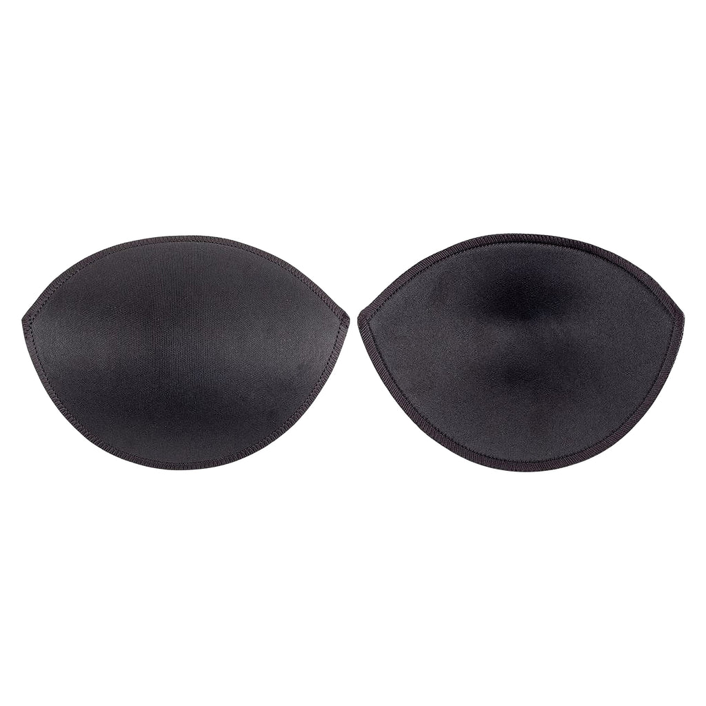 Two Un-Padded Bra Cups Inserts, black and oval-shaped, are placed side by side on a white background.