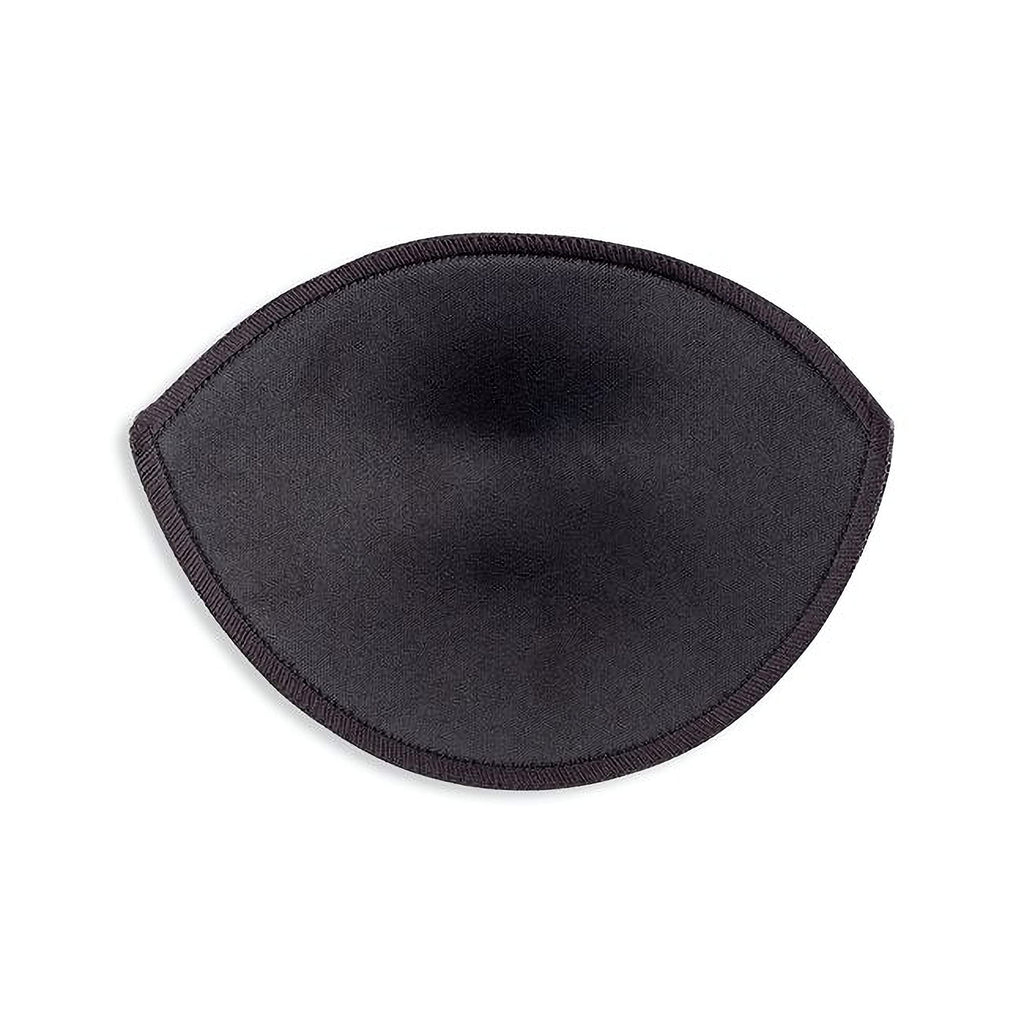 A single black Un-Padded Bra Cups Insert with stitched edges, crescent-shaped and ideal for plunge or strapless bras, displayed on a white background.