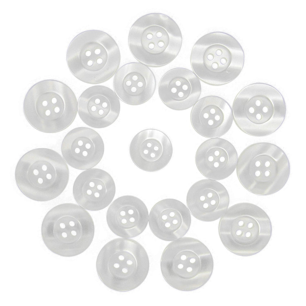 Lab Coat Buttons: Clear, scratch-resistant plastic buttons arranged in a circle on a white background—ideal for medical uniforms.