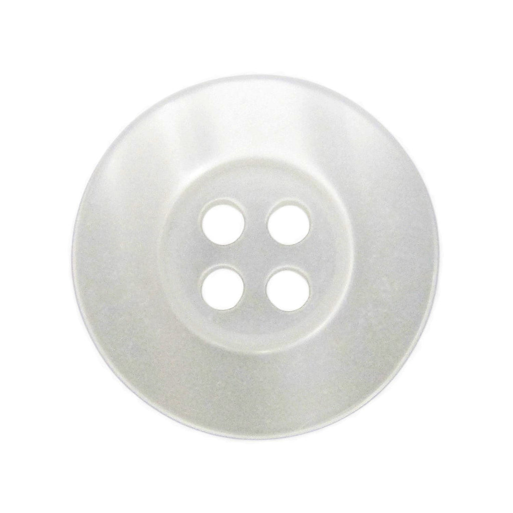 Lab Coat Buttons: round, translucent white with four center holes, commonly used on lab coats; shown on a plain white background.