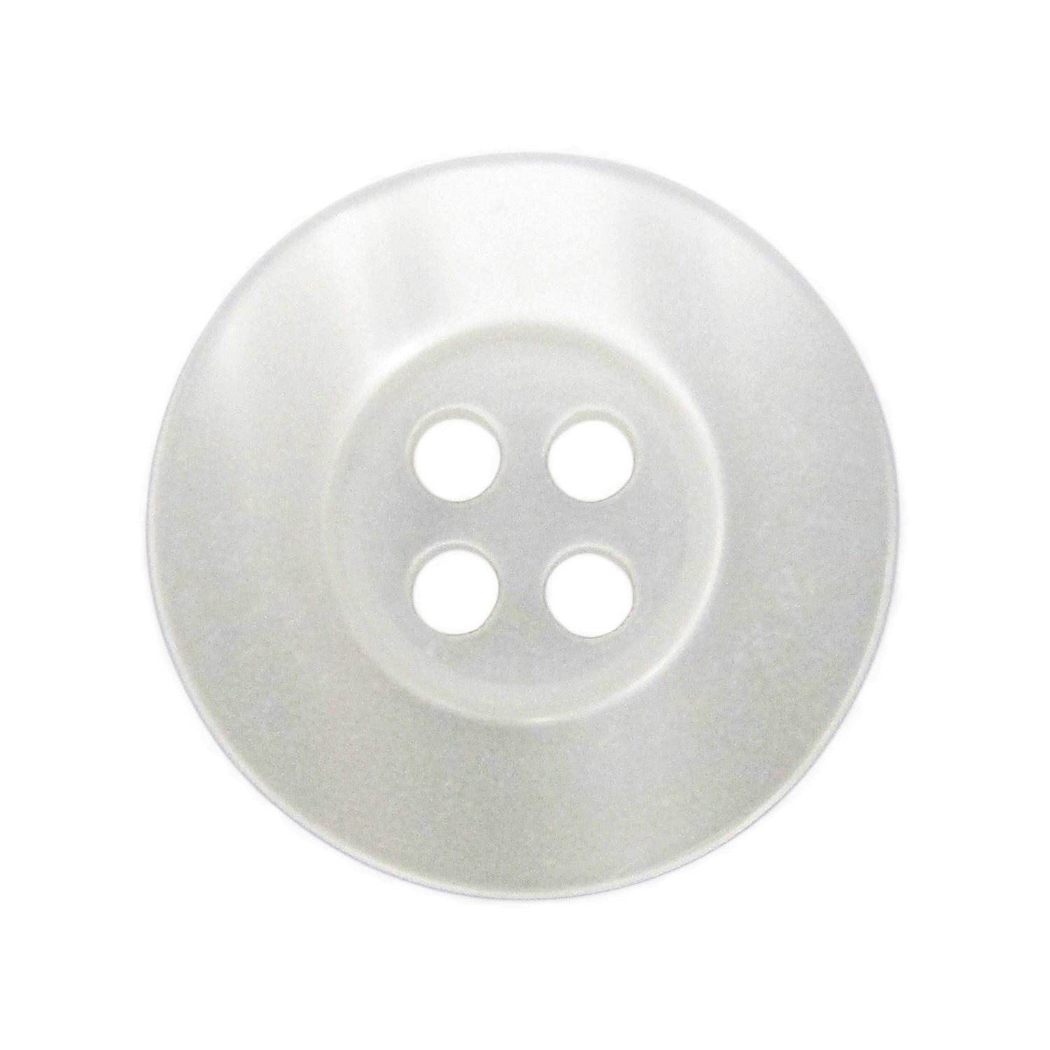 Lab Coat Buttons: round, translucent white with four center holes, commonly used on lab coats; shown on a plain white background.