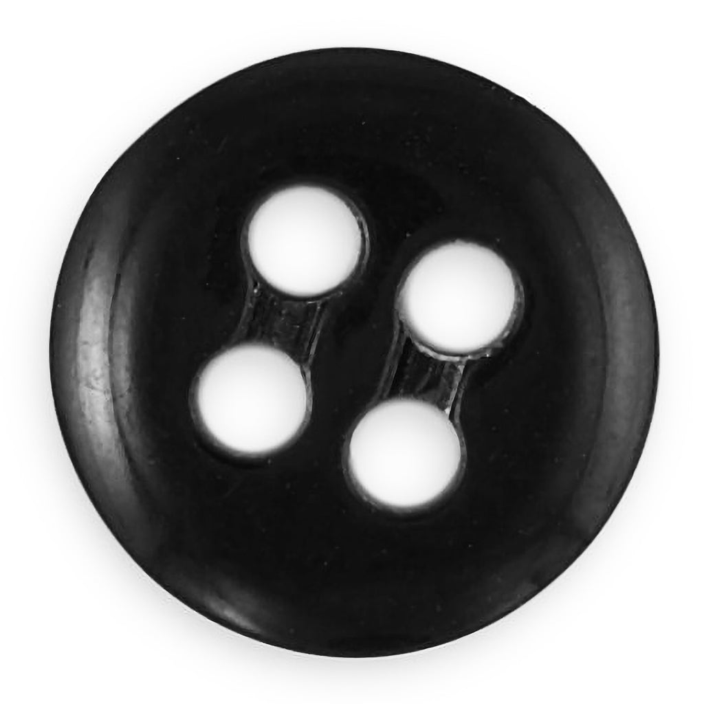 Trouser Fly Pant Buttons: round, black, four-hole design—perfect replacements for your trouser fly. Shown on a white background.
