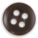 The Trouser Fly Pant Buttons are round, dark brown, four-hole replacement buttons—perfect for use as trouser fly buttons.