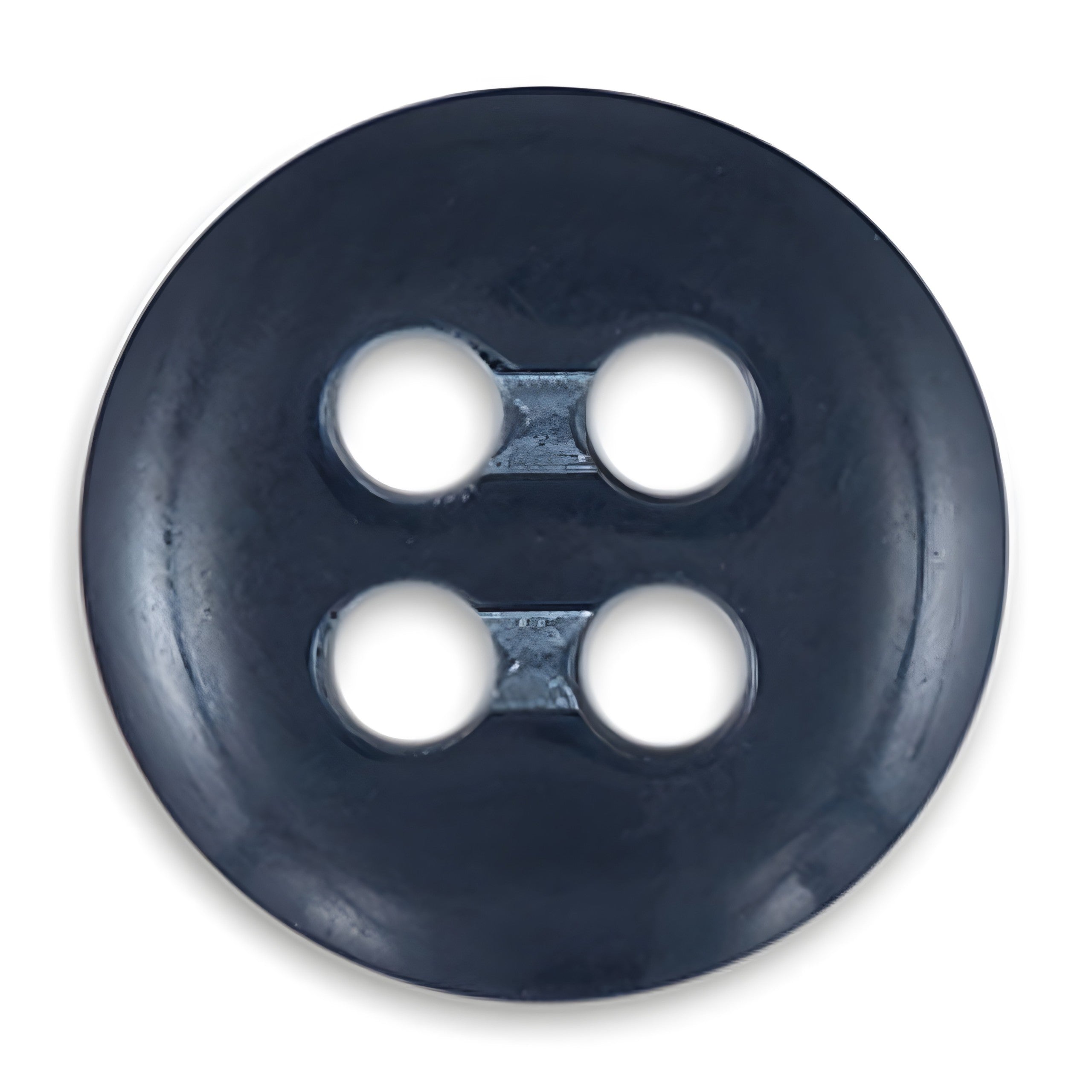 A round, dark blue Trouser Fly Pant Button with four holes on a white background—ideal as a replacement button for trousers or the fly.