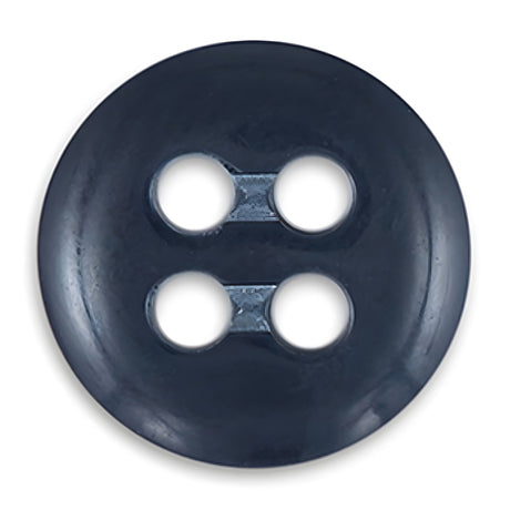 A round, dark blue Trouser Fly Pant Button with four holes on a white background—ideal as a replacement button for trousers or the fly.