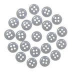 Twenty-four Trouser Fly Pant Buttons, gray with four holes, are arranged in an S shape on a white background.