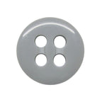 The Trouser Fly Pant Button is a round, gray, four-hole button—perfect as a replacement or for trouser flys—shown from above on a white background.